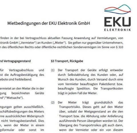 Mietbedingungen der EKU Elektronik GmbH
