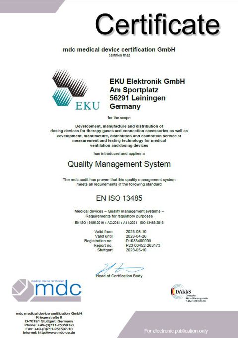 English Certificate ISO 13485 for EKU Elektronik