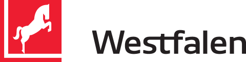 Firmenlogo der Westfalen AG mit weißem Pferd auf rotem Quadrat