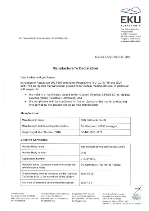 Manufacturer's Declaration extension of mdd certificate